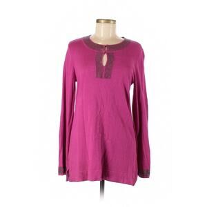 Dana Buchman Knit Sweater Blouse Size 1X Womens Dark Pink Rhinestone Tunic Top
